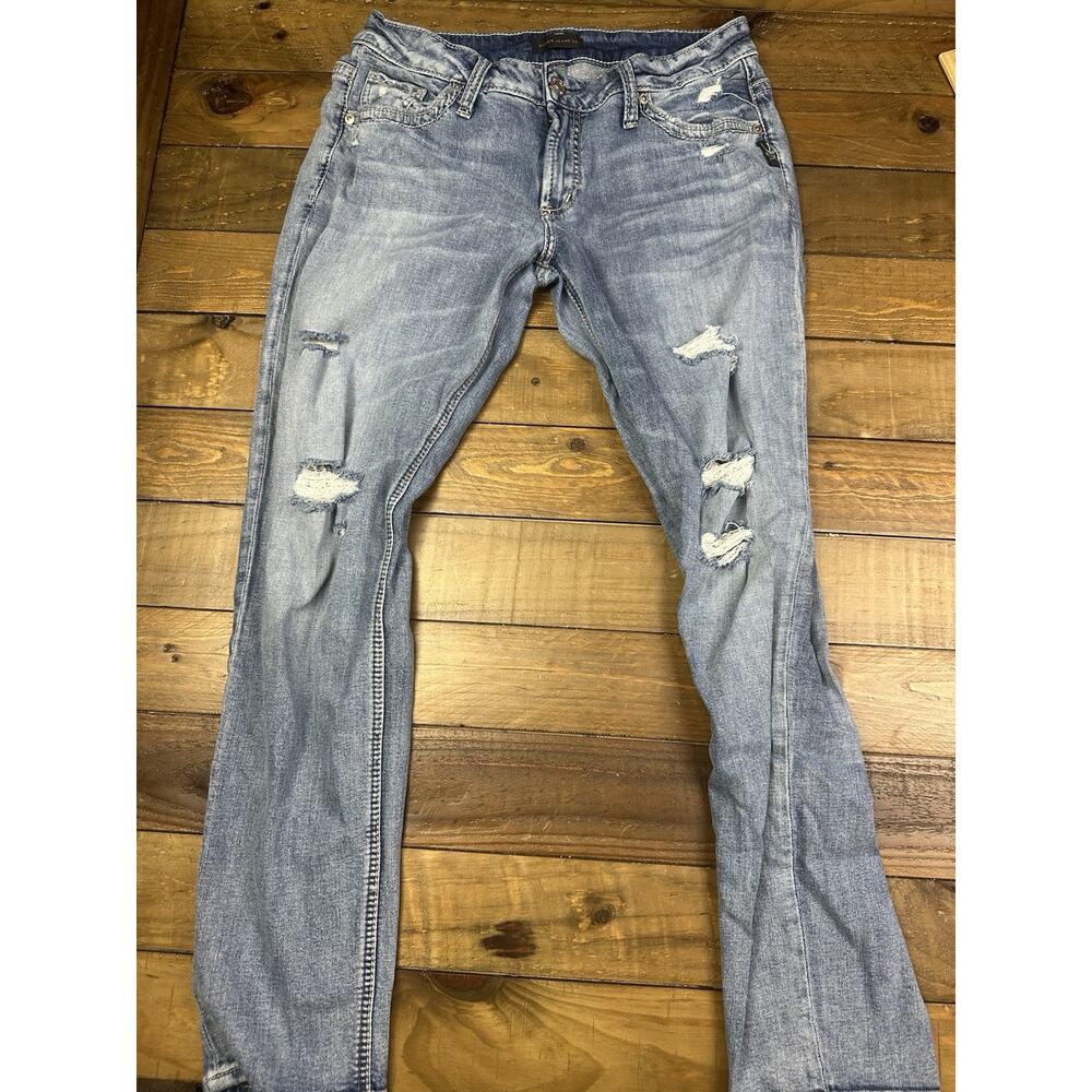 Silver Jeans Womens 29x27 Boyfriend Mid Rise Distressed Western Glove Works